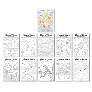 Libro da colorare e set di poster a tema nuvole e uccelli per bambini, disegni creativi d'arte.