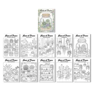 Libro para colorear con temática de plantas suculentas y conjunto de pósteres para relajación.