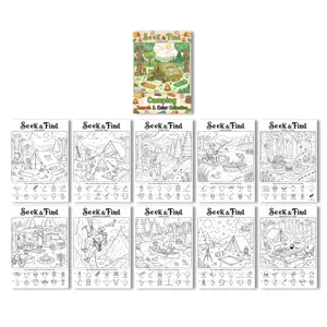 Set libro da colorare campeggio per bambini poster cerca e trova fogli d'arte divertenti 11pz