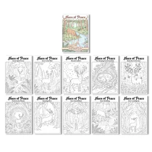Set de libro para colorear de ciervos del bosque con una portada y diez paginas de arte.