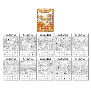 Kids autumn harvest seek and find coloring poster set educational painting drawing book