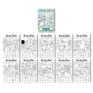 Set di poster da colorare a tema scientifico per bambini con giochi di ricerca e apprendimento.