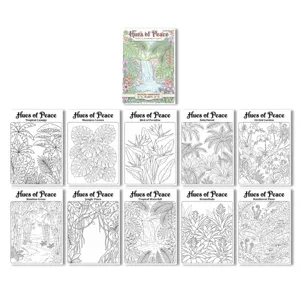 Set de pósteres para colorear de plantas de selva tropical, dibujos de líneas para niños.