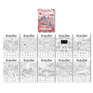 Livre de coloriage de Saint-Valentin pour enfants avec jeux de recherche, art mignon.