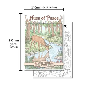Poster para colorear de ciervo de bosque creativo tamaño A4 libro de dibujo arte
