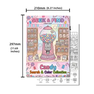 Children candy shop seek and find coloring poster a4 size fun activity coloring book page