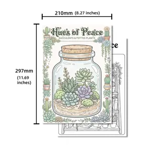 Poster de colorear de plantas suculentas A4, hoja de dibujo botanico para ninos y ninas.