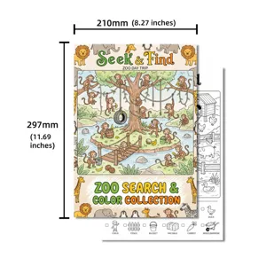 Children Zoo Seek and Find Coloring Poster A4 Size Fun Animal Activity Drawing Book for Kids