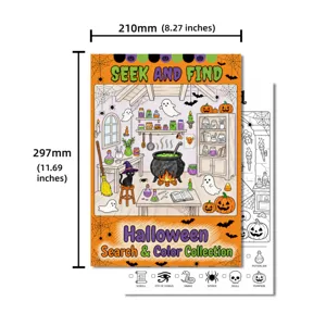 Poster da colorare cerca e trova di Halloween per bambini, libro attività formato A4.