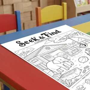 Kids coloring poster seek and find activity sheet fun animal theme drawing book paper for children.