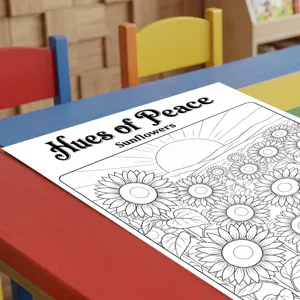 Vista detallada del póster para colorear de girasol para niños, arte de dibujo creativo.