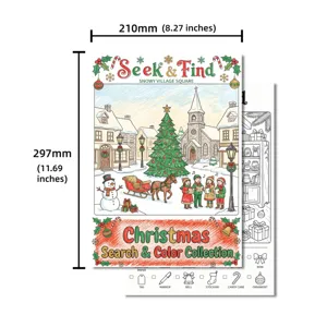 Póster para colorear de Navidad A4 formato pueblo nevado buscar encontrar libro.
