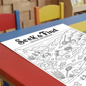 Affiche de coloriage pour enfants thème bassin de marée chercher et trouver papier