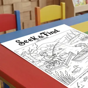 Dettaglio poster da colorare per bambini campeggio all'aperto, libro da disegno in carta.