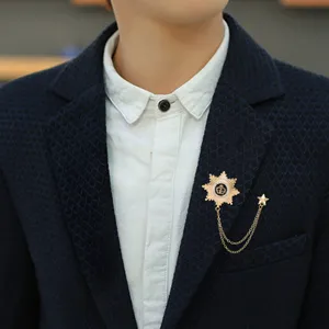 Men metal crown star tassel brooch suit badge collar chain fashion accessories jewelry gift