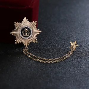 Men vintage crown star tassel brooch metal badge suit collar chain fashion jewelry accessory