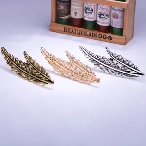 Vintage metal feather brooch pin set, retro leaf design suit jacket corsage for men and women