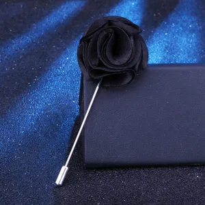 Schwarze Stoffblume Reversnadel Brosche für Herren Damen elegante Anzug Accessoires Schmuck