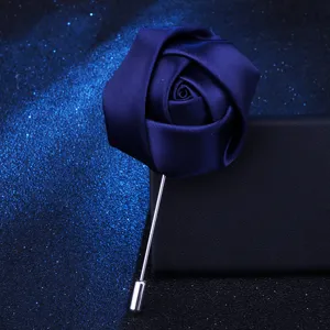 Elegante dunkelblaue Band Stoff Rose Reversnadel Brosche für Anzug formelle Accessoires
