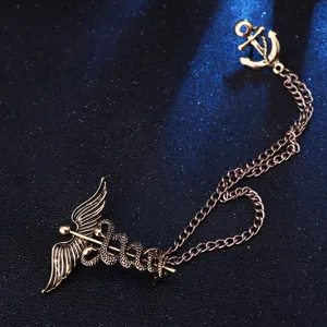 Vintage Caduceus Anchor Brooch Metal Lapel Pin Men Navy Style Suit Badge Jewelry