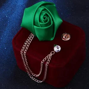 Grüne Stoff-Rosenbrosche mit Strass-Quasten-Kette Anzug-Accessoire für Party und Hochzeit