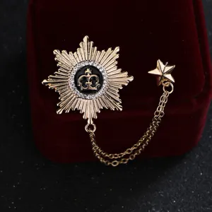Exquisite gold crown star tassel brooch, men suit lapel pin badge collar chain jewelry