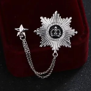 Silver star crown tassel brooch lapel pin vintage suit badge for men fashion jewelry accessory