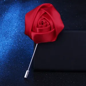 Rote Stoff Rose Anstecknadel Brosche mit langem Metallstab fuer Herren Anzuege Hochzeit Party
