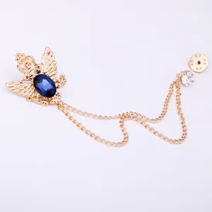 Vintage Doppeladler Brosche mit blauem Kristall Strass Quaste Kette Anzug Anstecknadel.