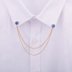 Legierung Strass Doppel Kette Kragenadel Brosche Für Herren Damen Minimalistisch Koreanischen Stil Hemdkragen Schmuck