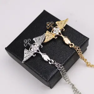 Gotische geflügelte Kreuz Quaste Brosche für Herren Anzug Vintage Metall Strass Schmuck
