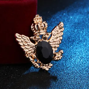 Retro goldener Doppeladler Broche mit schwarzem Stein Krone Anzug Pin Abzeichen für Herren