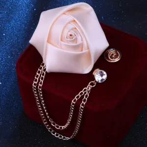 Elegante Stoff Rose Anstecknadel mit Quasten Kette und Strass für Herren Anzug Accessoires.