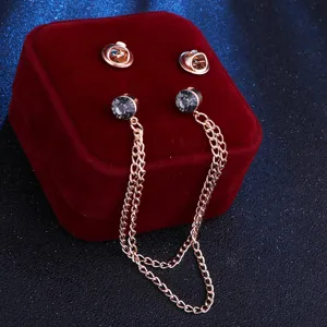 Herren minimalistisch Strass Kragennadel Doppel Kette Brosche Hemd Zubehör Hochzeit