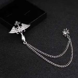 Gotische Flügel Kreuz Quasten Brosche Kette Reversnadel Herren Anzug Modeschmuck Accessoire