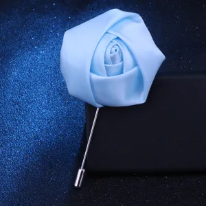 Hellblaue Stoff Rosen Brosche langer Stift Anzug Revers Blume Hochzeit Boutonnieres