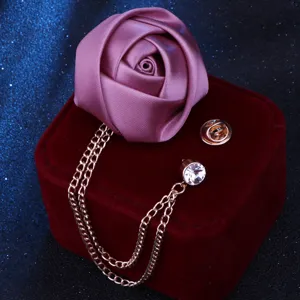 Elegante Stoffrosen Brosche mit Quasten Kette und Strass fuer Damenset Anzug Kleidung.