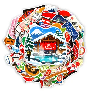Japanese style waterproof decorative stickers set featuring cute anime and scenic elements for crafts.