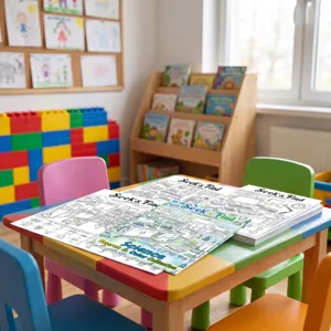 Vista dettagliata del libro da colorare e ricerca scientifica per bambini piccoli.