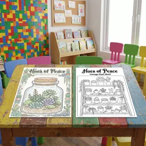 Set de pósteres para colorear de plantas suculentas para niños, libro de dibujo vintage.