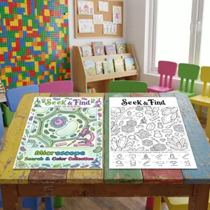 Pädagogisches Kinder Ausmalposter Set, Mikroskop und Salzkristall Suchbild Buch Details.
