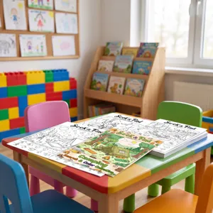Set di libri da colorare a tema campeggio per bambini, pagine di attività divertenti.
