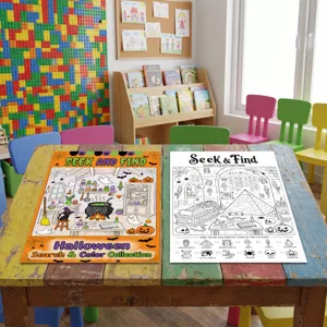 Halloween Cerca e Trova poster da colorare set, libro di attività di gioco educativo
