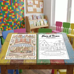 Set de pósters para colorear de niños paisaje urbano europeo libro de dibujo educativo infantil