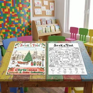 Póster de colorear navideño para niños, actividad busca y encuentra detalle, arte creativo.