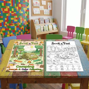 Poster da colorare per bambini tema campeggio all aperto libro da disegno educativo