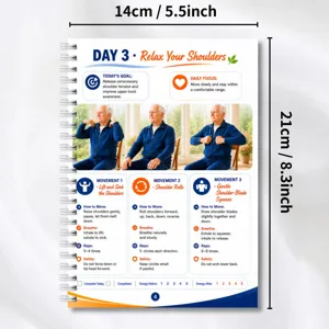 Pagina di quaderno a spirale per esercizi per le spalle, manuale di rilassamento con guide.