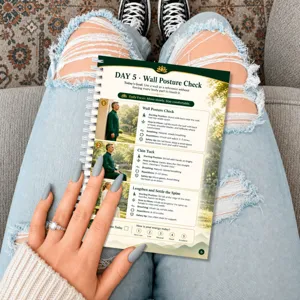 Detailed view of day 5 tai chi health plan spiral notebook with exercise instructions.