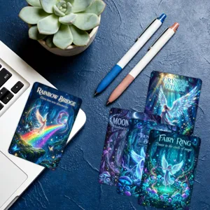 Vista dettagliata delle carte oracolo angelo fantasy con illustrazioni di fate magiche.