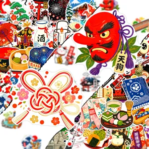 Japanese style cute cartoon animal food architecture sticker detail showcasing various designs.
